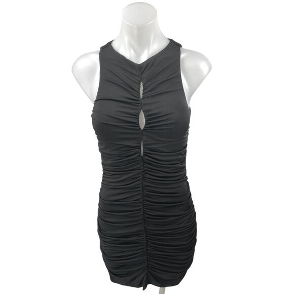 Abercrombie & Fitch Black Sleeveless Cutout Ruched Mini Bodycon Dress Size M - Picture 1 of 4